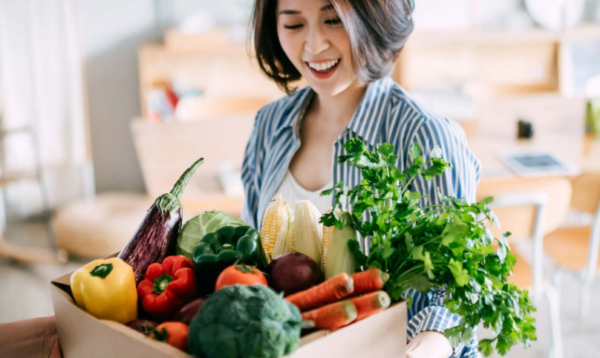 Woman with healthy food